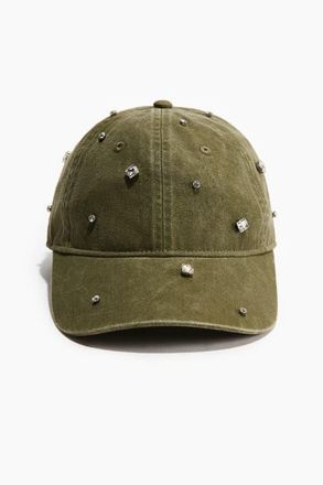 H&M Rhinestone-embellished twill cap in Light Khaki Green at Nordstrom, Size X-Small