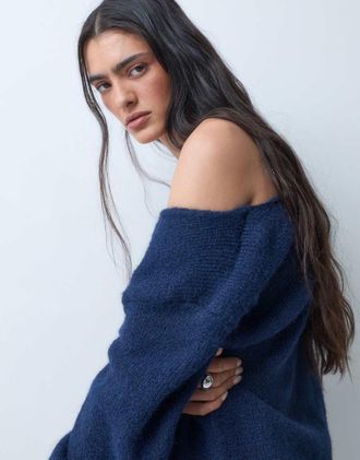 Monki maglione in maglia con scollo a V blu navy
