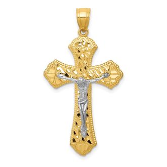 Diamond2Deal 14k Two-tone Gold Diamond-cut Passion Crucifix Pendant