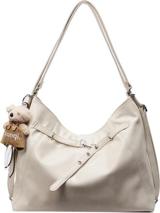 Generic PU Elegant Handbags with Belt Buckle Tote Bag Shoulder Bag for Women (Beige)