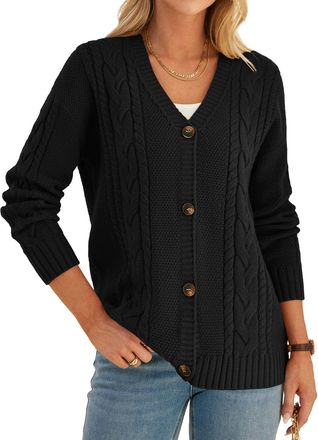 Grace Karin Womens Clothing Cardigans for Women UK Autumn Elegant V Neck Long Sleeve Knitted Sweaters L Black