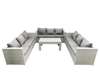 Fimous Rattan Garden Outdoor Furniture Set 9 Seater Garden Sofa Oblong Coffee Table Set Light Grey Mixed
