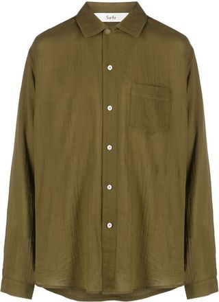 Séfr Leo long-sleeve cotton shirt - men - Cotton - L - Green
