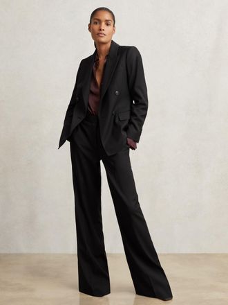 Reiss Black Wool-blend Wide-leg Suit Trousers, 12R