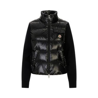 Moncler Down Jackets, female, Black, Size: L Padded Zip-Up Wool Cardigan