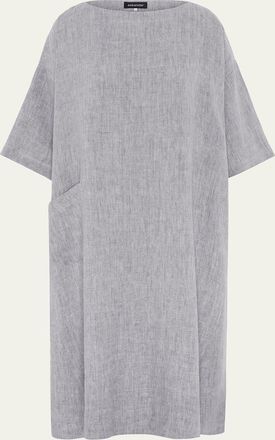 Eskandar Heavyweight Delave Linen Angle-To-Front Side Seam Scoop Neck T-Shirt Dress