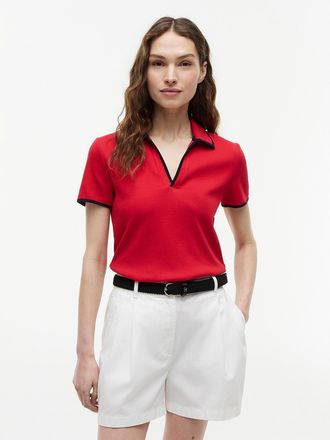Tommy Hilfiger Womens Tipped Split Placket Stretch Polo - Red - XS