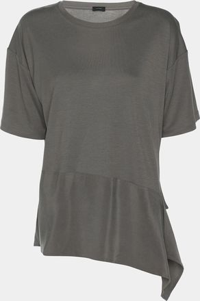 Joseph Grey Lyocell Silk Ruffle Detail T-Shirt