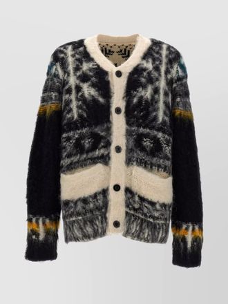 sacai patterned alpaca cardigan