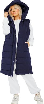 Janisramone Hooded Quilted Jacket Womens, Ladies Gilet Long Coat, Padded Sleeveless Hoodie Women, Puffer Long Jackets for Women UK with Pockets, Ladies Gilets as 