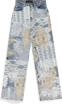 Who Decides War by Ev Bravado BLUE GRID LACE STRAIGHT-FIT JEANS
