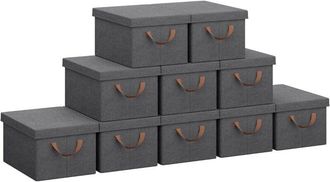 Woltu 10x Scatole Portaoggetti con Coperchio, Box 48x36x30cm, Grigio, 51L - Woltu