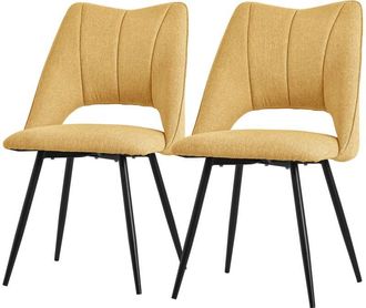 ML Design Set 2x Sillas De Comedor Amarillo Mostaza Con Respaldo Asiento De Poli&eacute;ster Tapizado Con Patas De Metal Negro Sill&oacute;nes Ergon&oacute;micos De Dise&ntilde;o Moderno P
