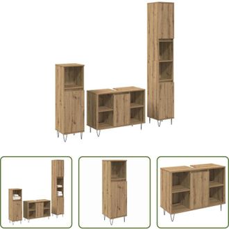 vidaXL Armadietto lavabo - Set di mobili per il bagno con porta 3 pcs Rovere artigianale