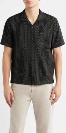 Percival Leland Stripe Camp Shirt in Black at Nordstrom, Size Xx-Large