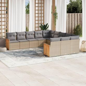 vidaXL Set De Sof&aacute;s De Jard&iacute;n 11pzas Con Cojines Rat&aacute;n Sint&eacute;tico Beige Vidaxl