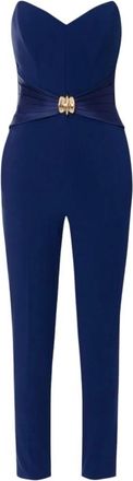 Elisabetta Franchi Soepelvallende cr&ecirc;pe jumpsuit met macro strik - Dames - Jumpsuits - Blauw - XS - Polyester - Jumpsuits & Playsuits