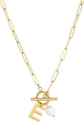 Adornia 18K Gold Plated Pearl & Initial Toggle Pendant Necklace in White/Gold-E at Nordstrom Rack