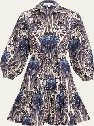 Cara Cara Robin Puff-Sleeve Floral Poplin Mini Dress