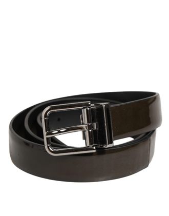 Dolce & Gabbana Brown Glossy Leather Classic Metal Buckle Mens Belt