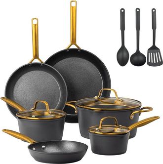 GraniteStone Armor Max Gold 14pc Ultra Durable Nonstick Cookware Set with Utensils