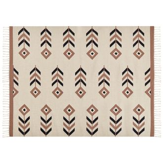 Beliani Alfombra Kilim De Algod&oacute;n Beige Negro 160 X 230 Cm Reversible Dormitorio Niavan