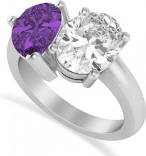 Allurez Pear/Oval Diamond & Amethyst Toi et Moi Ring 18k White Gold (6.00ct)
