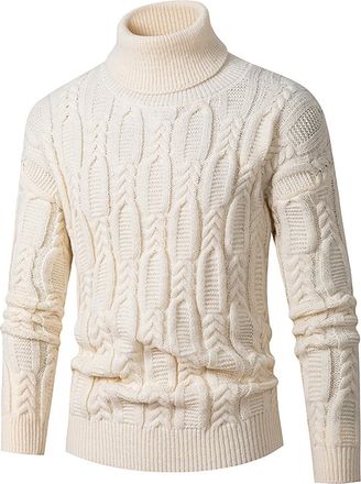 Generic Mens Jumpers High Role Neck Pullover Sweater Basic Turtleneck Jumper Slim Fit Winter Chunky Knitted Sweaters Long Sleeve Tops Fisherman Weave Activewe
