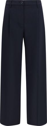 Cruna Womens Pants Wide-Leg Virgin Wool Midnight Blue (fleece) Trousers