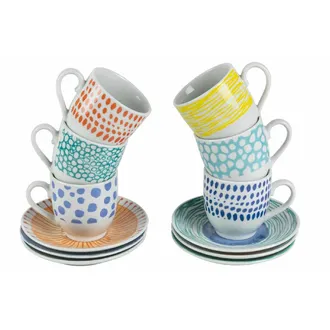 Villa D'Este Home Tivoli Juego de 6 tazas de caf&eacute; de 90 ml con plato de porcelana, Marea