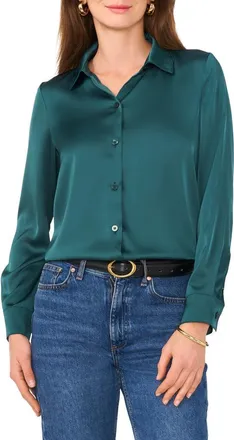 Vince Camuto Satin Long Sleeve Button-Up Shirt in June Bug at Nordstrom Rack, Size X-Large