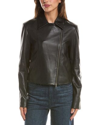 Vince Classic Leather Zip Front Jacket