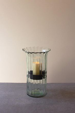 Kalalou Ribbed Glass Candle Cylinder W Rustic Insert - Medium