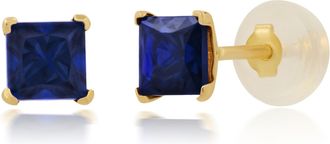 MAX + STONE 14k Yellow or White Gold 4mm Square Princess Cut Gemstone Stud Earrings