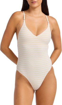 Seafolly Mesh Effect One-Piece Swimsuit in Ecru at Nordstrom, Size 10 Us