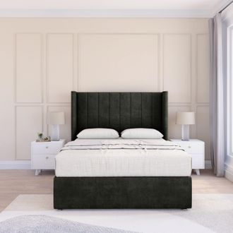 Sloomy Falcon Dumfries Wingback Bed Set, No Drawers & 54 Floor Standing Headboard in Black | Size: Single