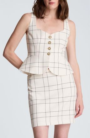 Kenneth Cole Windowpane Plaid Peplum Vest in Feather White/Black at Nordstrom, Size X-Small