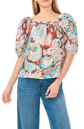 Vince Camuto Puff Sleeve Printed Top in Cocoa at Nordstrom Rack, Size X-Large