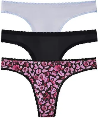 OnGossamer 3-Pack Mesh Thongs in Cloud Blue/black/multi at Nordstrom, Size Large/x-Large