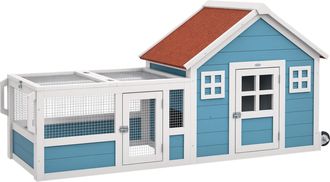 OEM Jaula Para Conejo Grande Con 2 Ventanas De Decoraci&oacute;n Ruedas 1 Puerta 1 Rampa Y Techo De Asfalto 162,5x59,2x77,6 Cm Azul