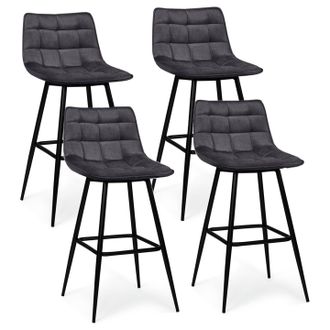 IDMarket Set Di 4 Sgabelli Da Bar Mady In Velluto Grigio Scuro