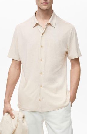 Mango Regular Fit Short Sleeve Linen Blend Button-Up Shirt in Ivory White at Nordstrom, Size Xx-Large