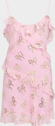 LoveShackFancy Lomina Silk Metallic Bow Mini Dress