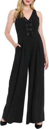London Times Bowtie Wide Leg Jumpsuit in Black/Black at Nordstrom Rack, Size 16