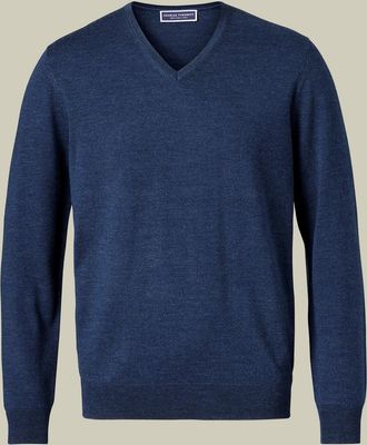 CHARLES TYRWHITT Merino V-Neck Wool Jumper - Ink Blue Size Small by Charles Tyrwhitt