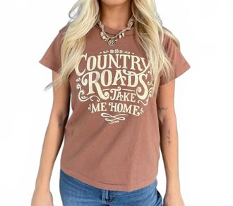 Daydreamer John Denver Country Road Reverse Tee In Mocha Mousse
