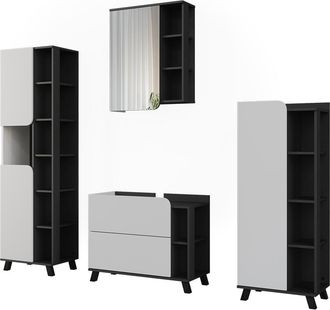 Vicco Conjunto De Muebles De Ba&ntilde;o Karen, Blanco/antracita, 4 Piezas, Vicco
