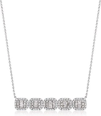 Ross-Simons Diamond Cluster Necklace in Sterling Silver