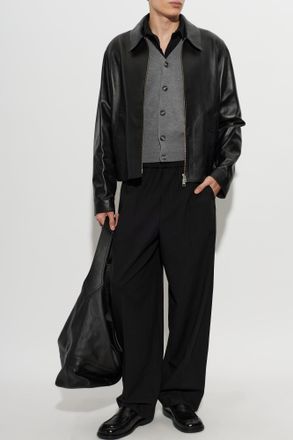 Ami Straight-Cut Leather Jacket, Mens, Black