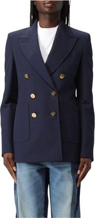Gucci Jassen, Dames, Blauw, S, Double Breasted Blazer Gold Buttons
